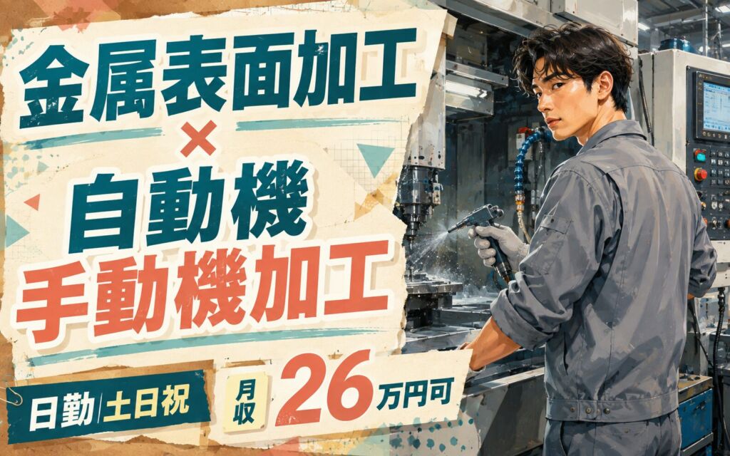 金属表面加工×大手機械！霧吹き状器具・自動機/手動機加工／時給1500円・日勤土日祝・月収26万