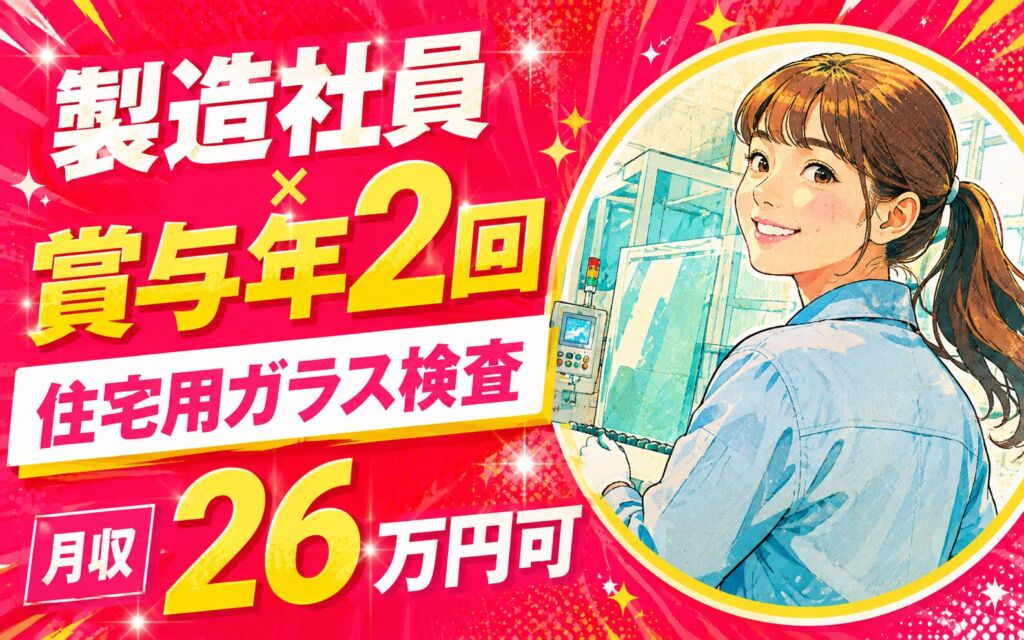 製造社員×賞与年2回×大手建材！住宅用ガラスの検査・機械操作／月収26万円可・野田市