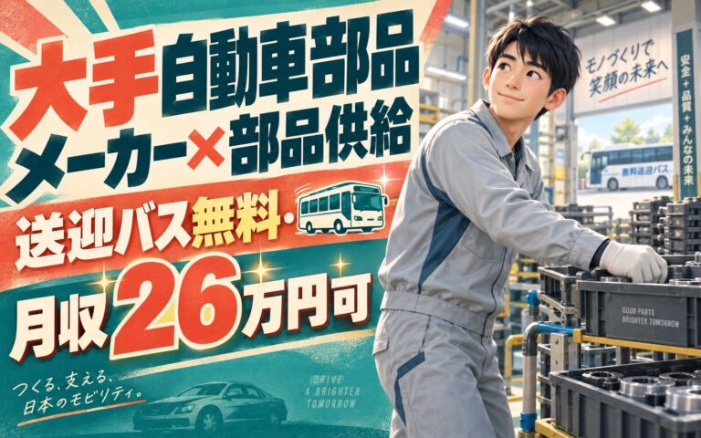 熊谷駅送迎バス無料×部品供給/パレット積み×大手自動車部品メーカー！2交替・月収26万・熊谷