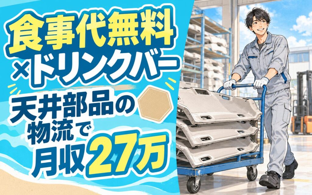 食事代無料ドリンクバー×昇給1300円まで×自動車天井部品！物流／2交替・月収27万・豊田