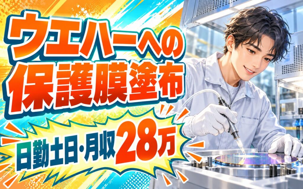 HDD用精密部品×半導体ウエハーへの保護膜塗布×大手電子部品！換気設備完備の作業台で安全に作業／日勤土日・月収28万