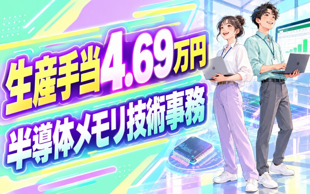 月給20万+生産手当4.69万×半導体メモリ技術事務！Excel/マクロ／2交替・月収25万・四日市