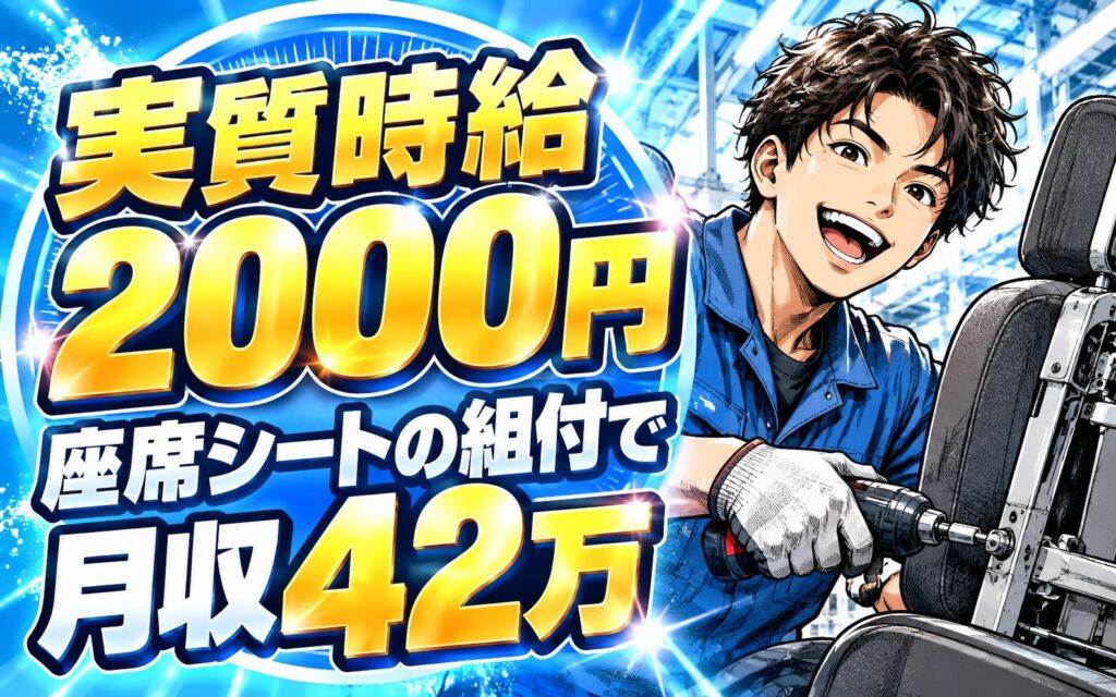 時給プレミアム200円(実質2000円)×座席シート組付×大手自動車！2交替・月収42万・竜王
