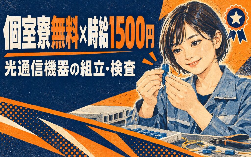 個室寮無料×時給1500円！光通信機器の組立・目視検査／月収29万円可・宮城大和町