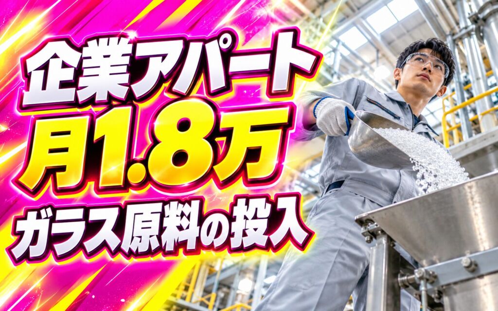 企業アパート月1.8万×ガラスファイバー原料投入×大手ガラス！フォーク玉掛優遇／3交替・月収33万・東近江