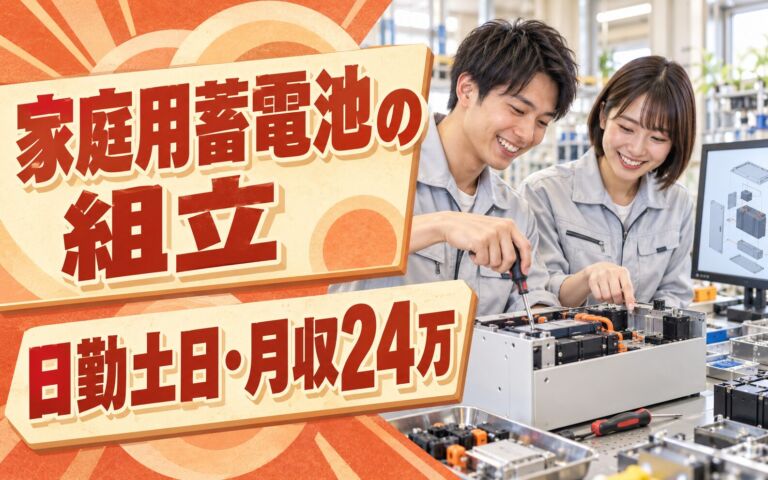 JR亀岡駅徒歩10分×家庭用蓄電池パーツ組立×大手電子部品！モニター指示／日勤土日・月収24万・亀岡