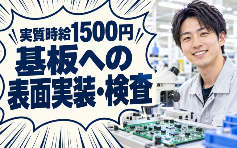 時給プレミア+100円(実質1500円)×基板への表面実装/検査×大手精密機器！日勤土日祝・月収27万・福知山