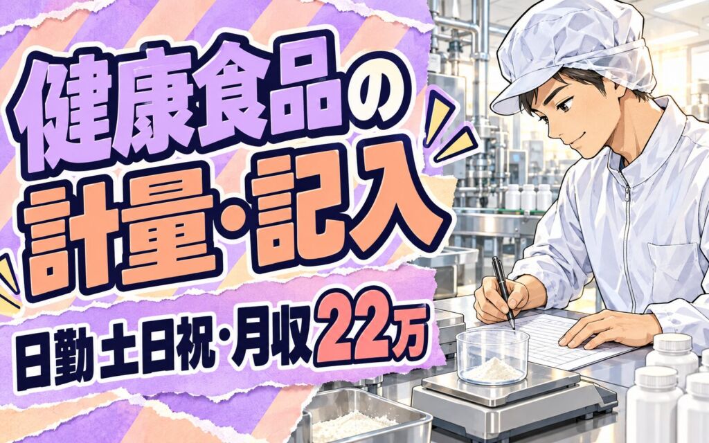 JR吹田駅徒歩5分×医薬部外品/健康食品の計量/記入×大手食品！日勤土日祝・月収22万・吹田