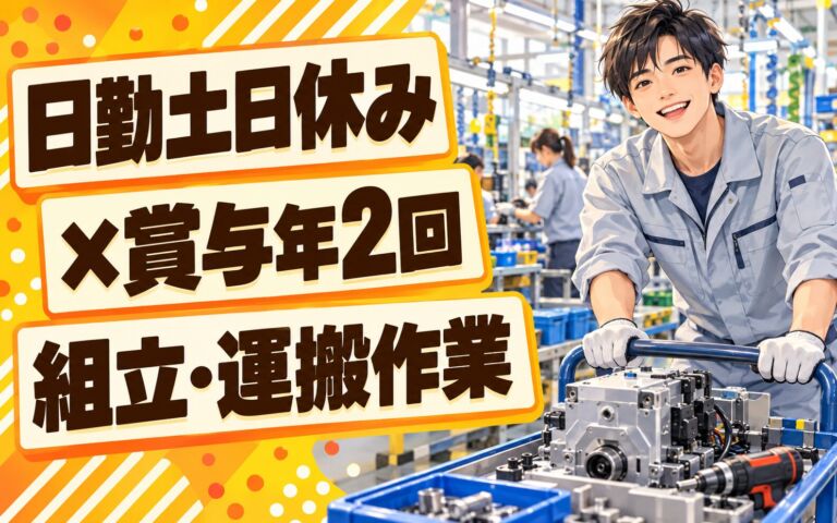日勤×土日休み×製造社員×賞与年2回×大手機械！組立・運搬作業／月収24万円可・枚方市