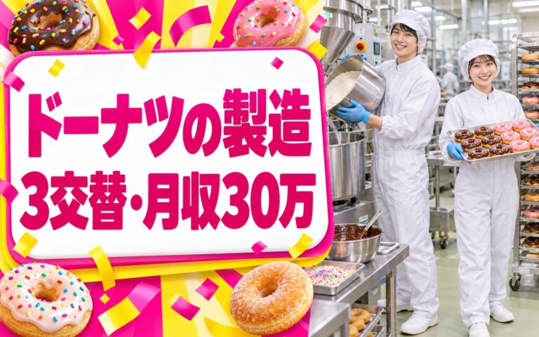 ドーナツ製造工場(原料投入/トッピング)×大手外食！甘い香り／3交替・月収30万・茨木