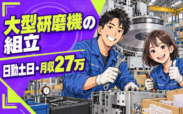 超大型研磨機械(2m×3m×3m)組立検査梱包×大手機械！工具使用／日勤土日・月収27万・池田