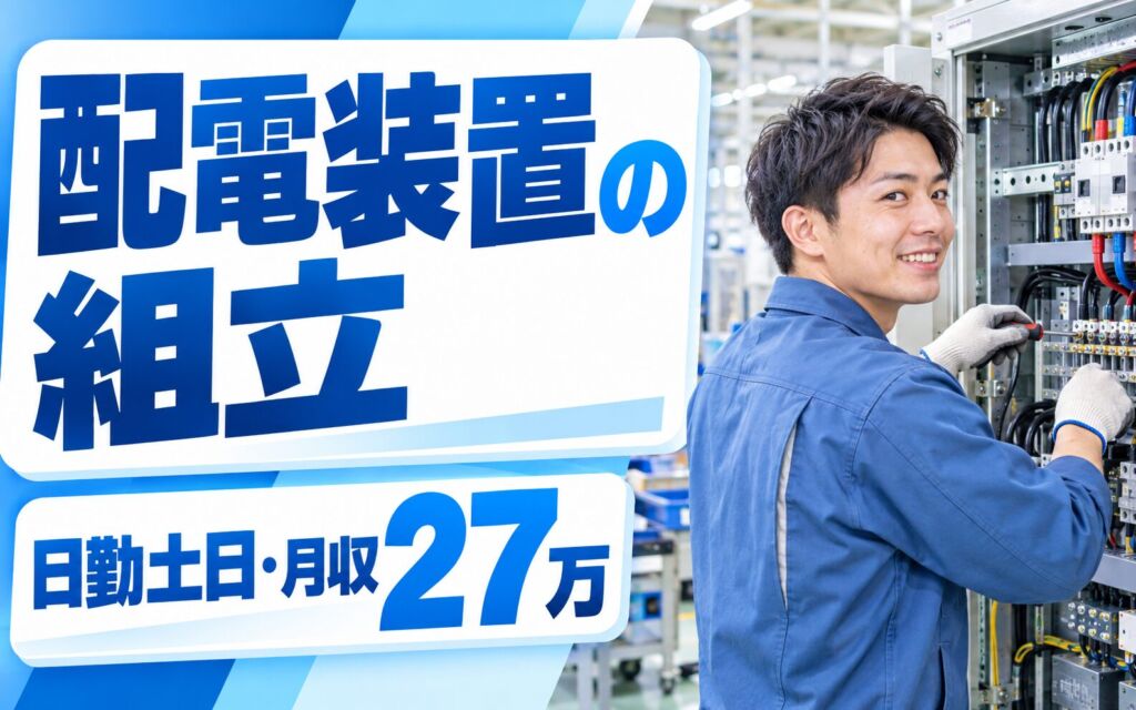 受変電装置キュービクル組立(50cm-2m)×大手電機機器！ワンコインランチ／日勤土日・月収27万・四條畷