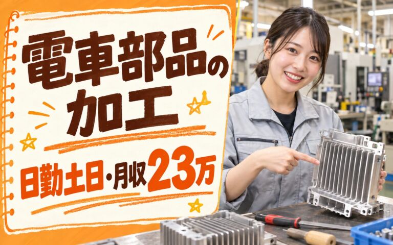 年1回社員旅行×電車インバーター部品加工(グラインダーバリ取り)×大手機械！日勤土日・月収23万・生野
