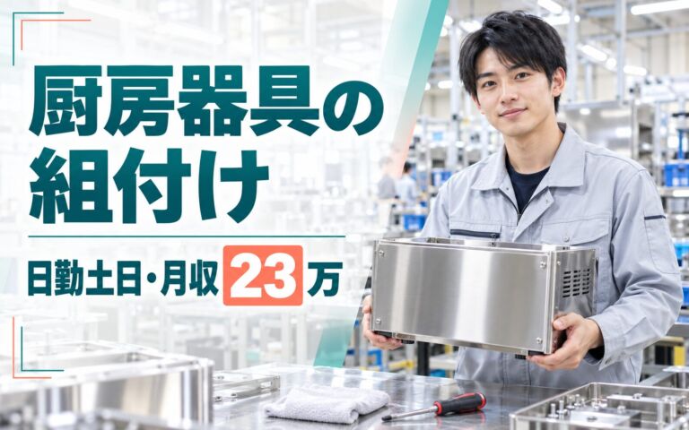 厨房器具用ステンレス組付×拭き上げ(工具不要)×大手金属！日勤土日・月収23万・東大阪
