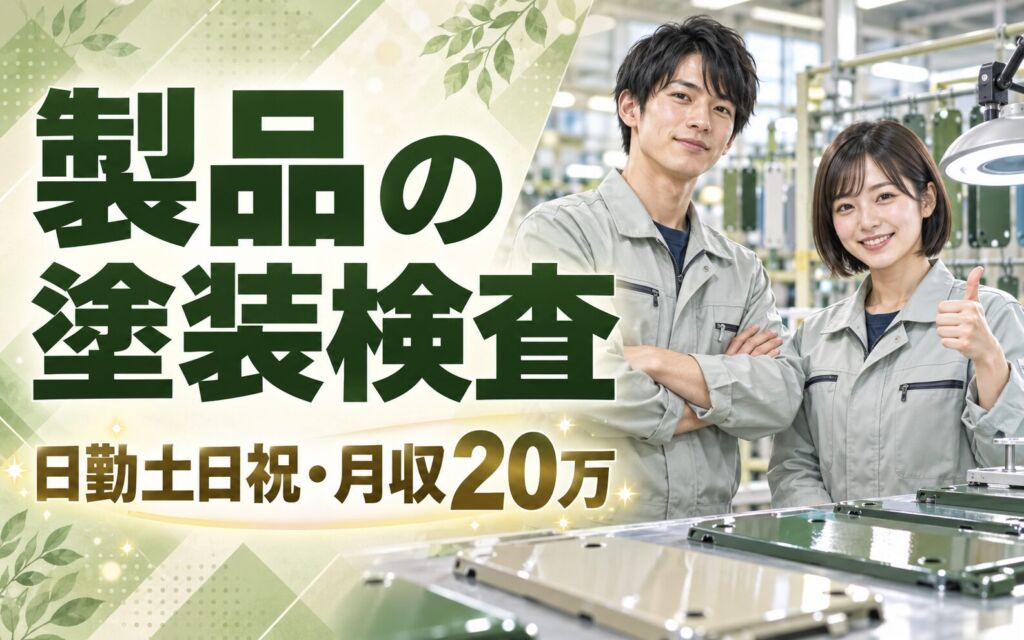 5cm製品塗装ムラ目視検査(1日3000個)×大手電子機器メーカー！日勤土日祝・月収20万・東大阪