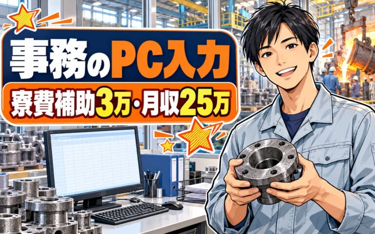 寮費補助3万×鋳鋼製造部PC事務(PPT/Word)×大手機械！日勤土日祝・月収25万・枚方