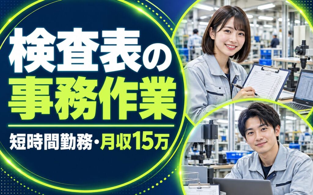 検査表事務(資格不要)×大手機械！短時間10-15時・オフィスカジュアルOK／日勤土日・月収15万・大阪港