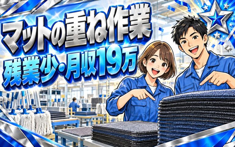 マット/モップ重ね作業(7-15時)×大手レンタル！残業少／日勤土日祝・月収19万・吹田