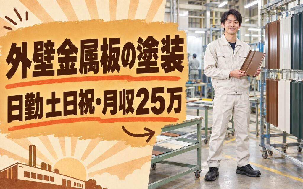 外壁用金属板塗装/色確認/検査×大手印刷！バーコーダー使用／日勤土日祝・月収25万・寝屋川