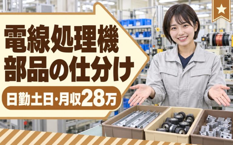 自動電線処理機部品ピッキング/配膳×大手機械！マウス〜40cmサイズ／日勤土日・月収28万・宝塚