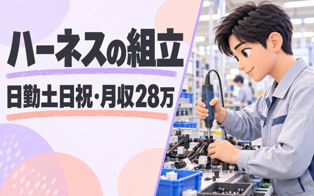 ユニットハーネス組立(電動ドライバー/トルクレンチ)×大手電機！日勤土日祝・月収28万・尼崎