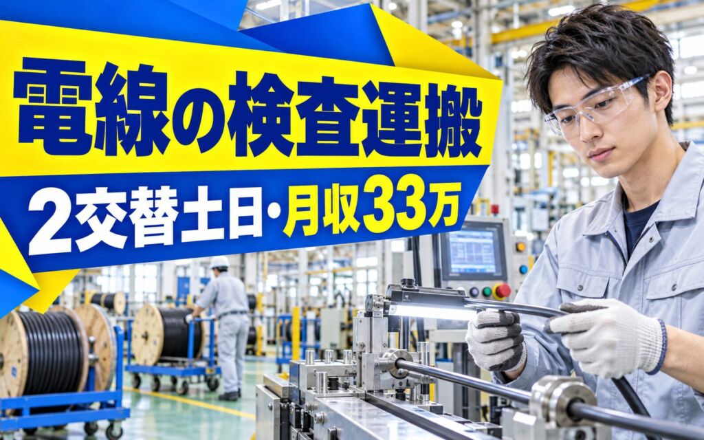 超高時給1500円×リニア電線検査/機械オペレーター/運搬(20kg)×大手電機！2交替土日・月収33万・大阪此花