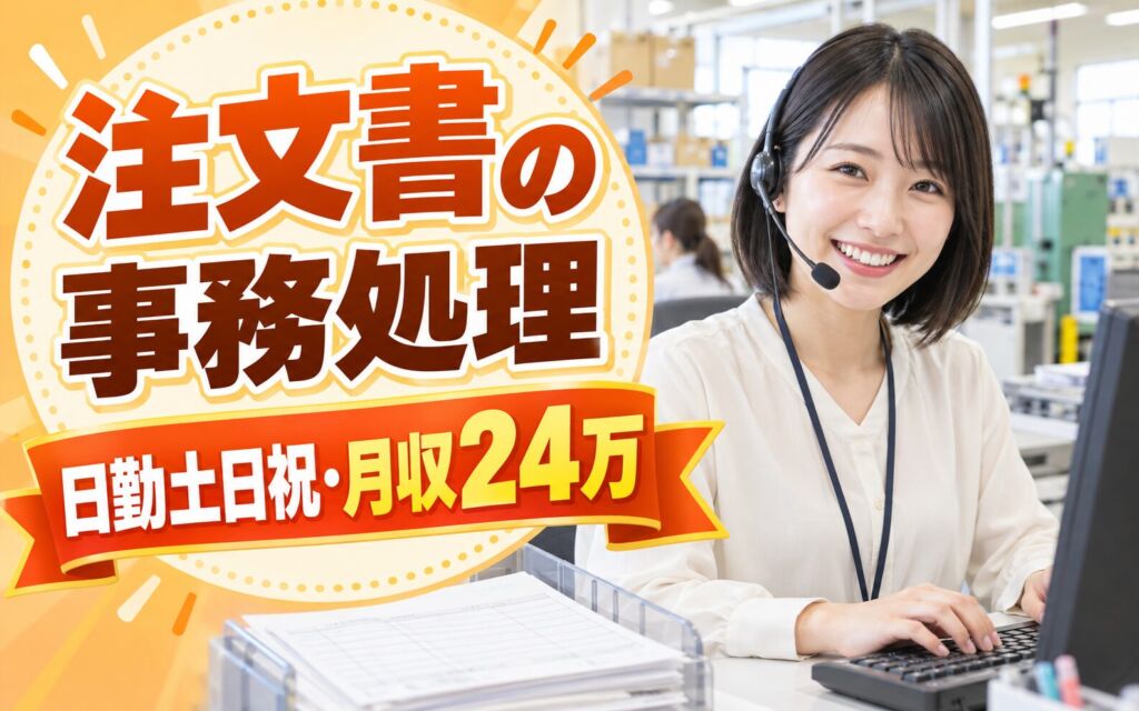 注文書PC入力/電話対応事務(オフィス事務経験不要)×大手機械！日勤土日祝・月収24万・三木