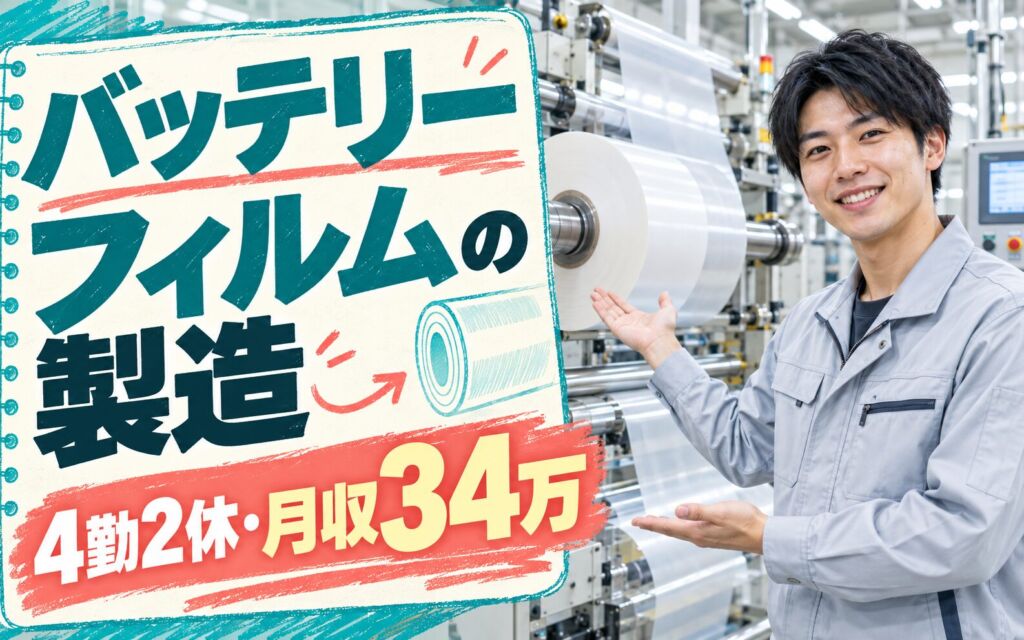 超高時給1500円+白浜の宮駅送迎バス無料×バッテリーフィルム機械オペレーター×大手電池！4勤2休・月収34万・姫路