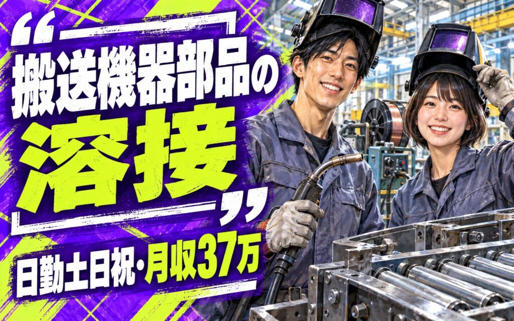 超高時給1800円+山陽広畑駅徒歩10分×搬送機器部品半自動溶接×大手機械！日勤土日祝・月収37万・姫路