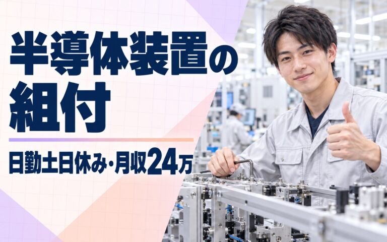 寮費無料+定着祝金10万/3か月×半導体装置組付(六角レンチ)！日勤土日休み・月収24万・宮若