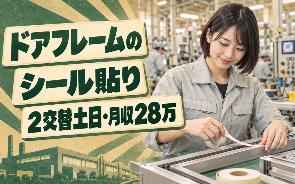 ドアフレームシール貼り/機械オペレーター/牽引車運搬×大手自動車部品！2交替土日・月収28万・北九州