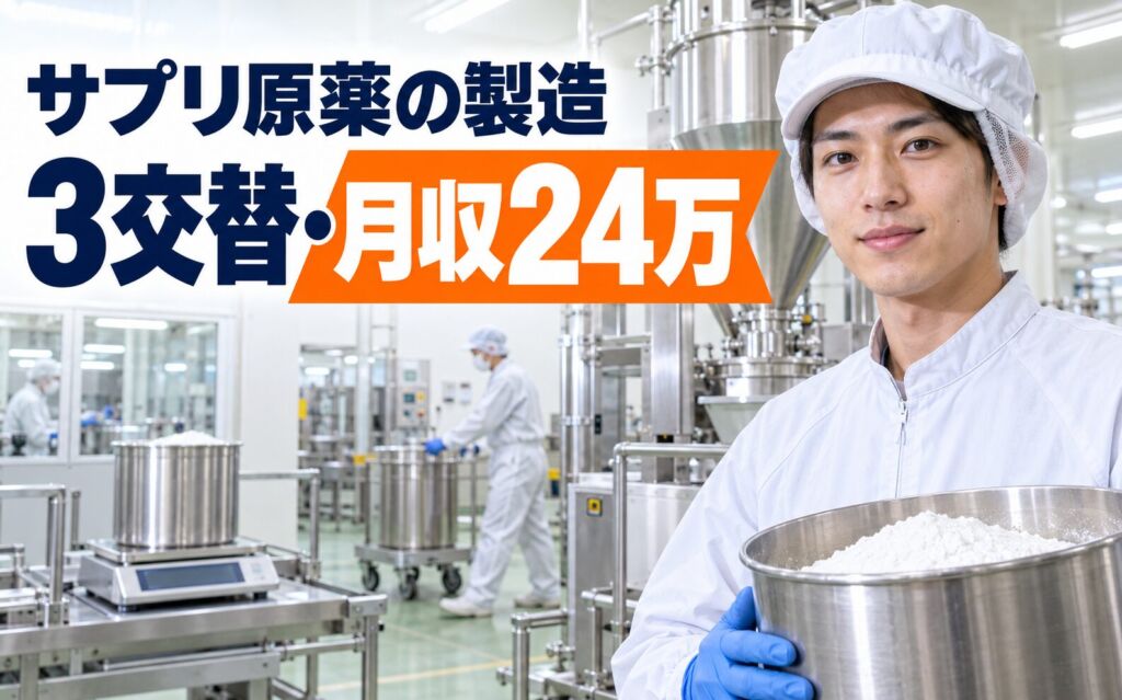 寮費補助2.5万×サプリ原薬製造(運搬/秤量/投入)×大手バイオ！3交替・月収24万・防府