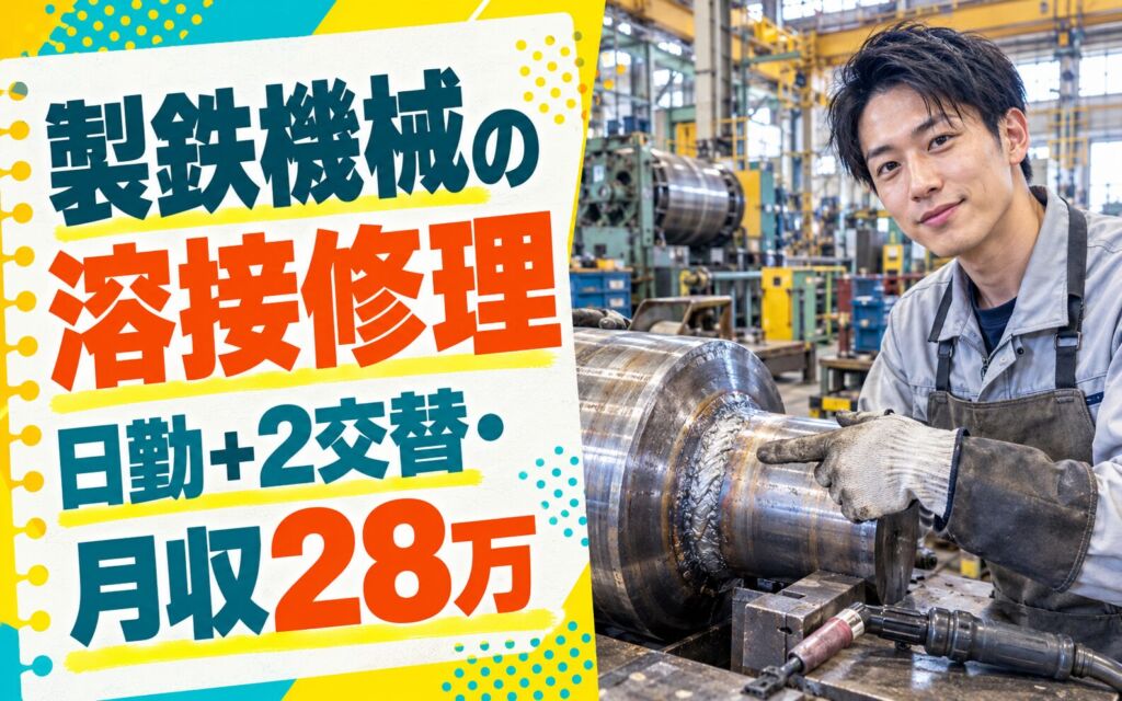 資格支援×製鉄機械肉盛溶接(損傷部修理)×大手機械！OJT充実／日勤＋2交替・月収28万・鞍手