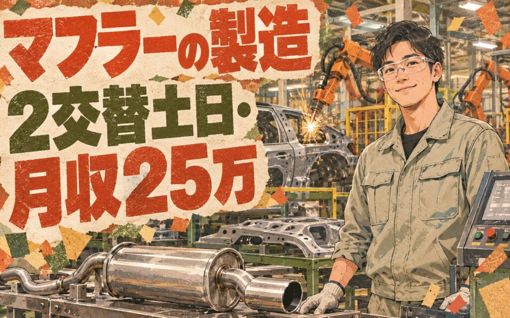 マフラー/ボディ製造機械オペレーター/溶接ロボ/エレカー(未経験歓迎)×大手自動車！2交替土日・月収25万・直方
