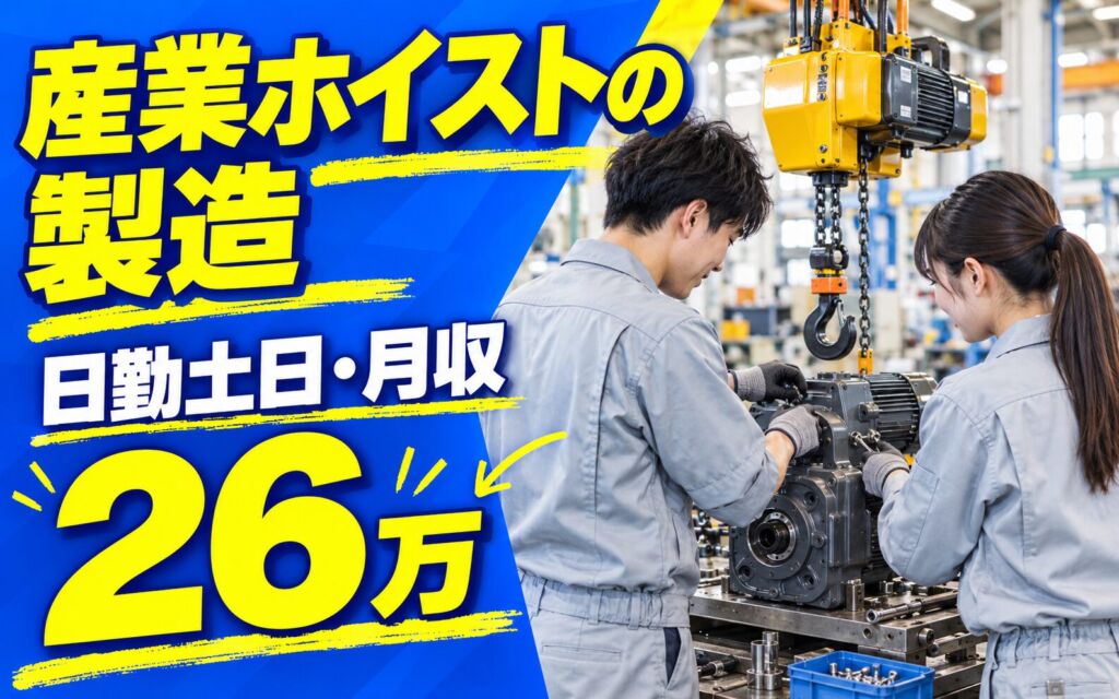 直接雇用注力×産業ホイスト/ギヤードモーター製造×大手電機！日勤土日・月収26万・福岡西区