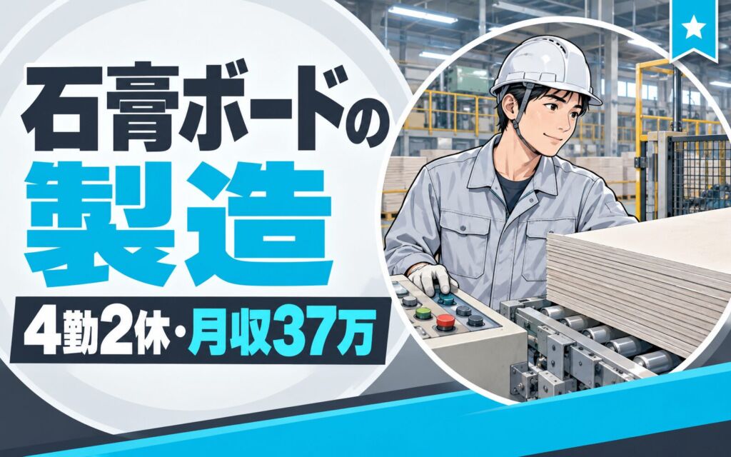 石膏ボード機械オペレーター/目視検査(ゆっくりライン)×大手建材！4勤2休／2交替・月収37万・下関