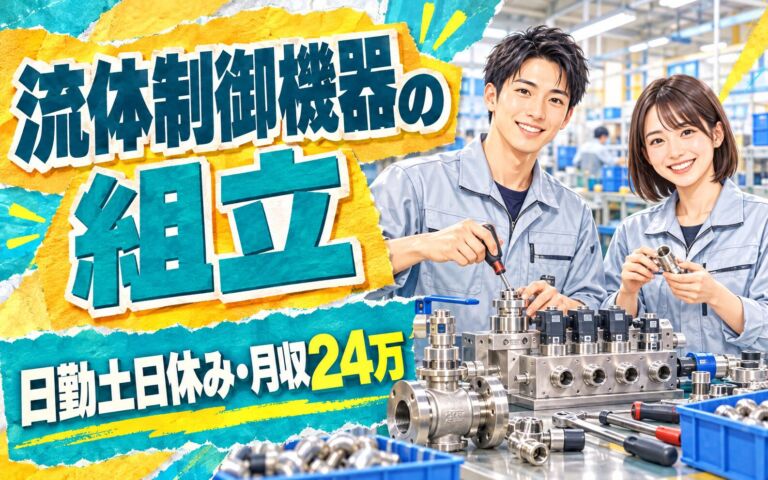 期間限定半年プレミア1450円×流体制御機器装置組立×大手計測機器！日勤土日休み・月収24万・阿蘇