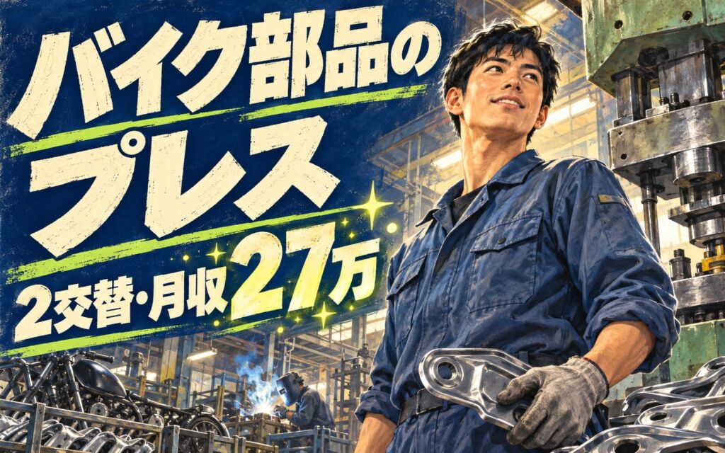 バイク部品プレス/溶接機械オペレーター(スチール材質)×大手自動車！2交替・月収27万・合志