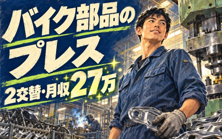 バイク部品プレス/溶接機械オペレーター(スチール材質)×大手自動車！2交替・月収27万・合志