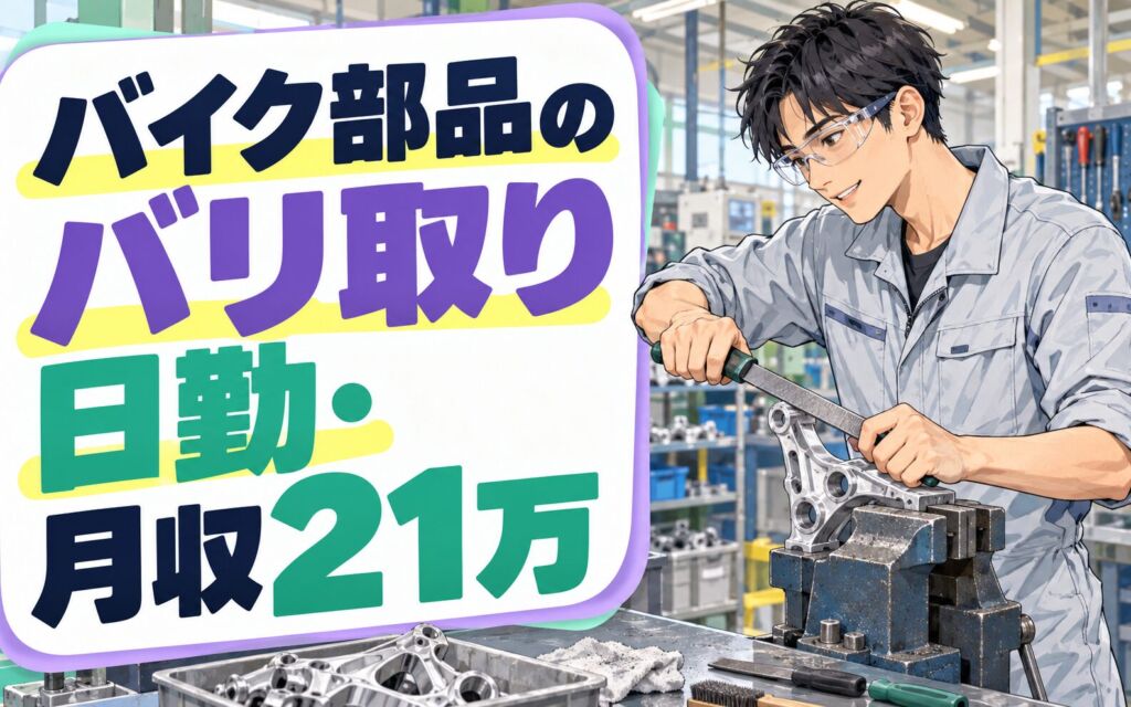 アルミ製バイク部品バリ取り/研磨/目視仕上げ×大手バイク！日勤・月収21万・菊池