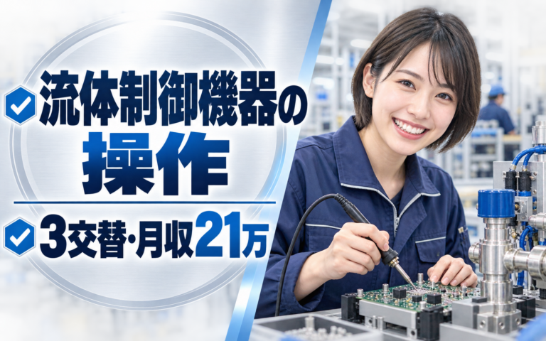 繁忙期増産手当×流体制御機器設備オペレーター/目視/手ハンダ×大手計測機器！3交替・月収21万・阿蘇