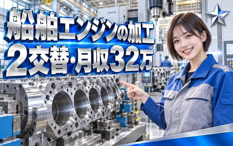寮費無料+時給プレミア1500円×海外向け船舶エンジン加工オペレーター×大手マリン！2交替・月収32万・八代