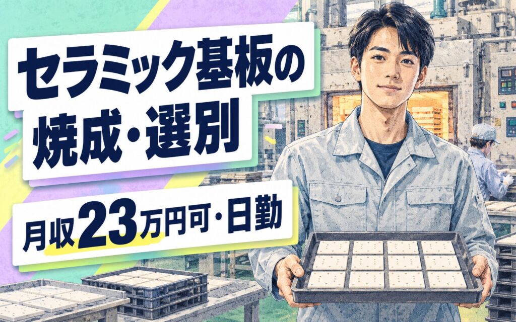 新しくきれいな工場！セラミック基板の焼成・選別スタッフ／月収23万円可・日勤