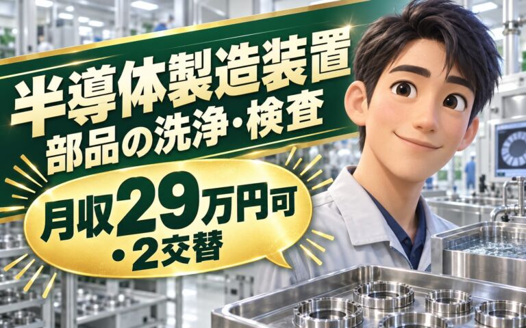 クリーンルーム×空調完備！半導体製造装置部品の洗浄・検査スタッフ／月収29万円可・2交替