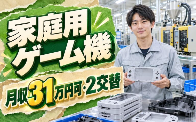 残業多めで高収入！家庭用ゲーム機・車載部品の射出成形オペレーター／月収31万円可・2交替