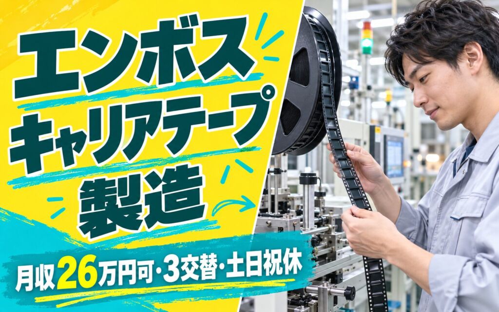 綺麗な工場×残業少なめ！エンボスキャリアテープ製造オペレーター／月収26万円可・3交替・土日祝休み