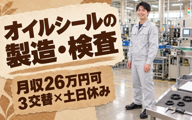 充実研修×定着率抜群！オイルシールの製造・検査スタッフ／月収26万円可・3交替×土日休み