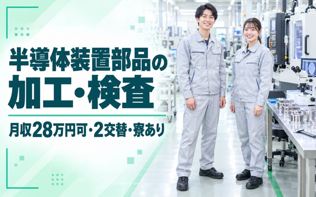送迎あり×4勤2休！半導体装置部品の加工・検査スタッフ／月収28万円可・2交替・寮あり