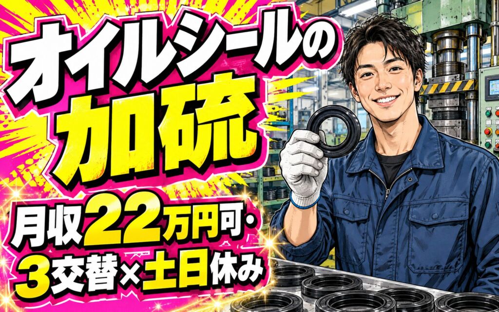 5S徹底×綺麗な職場！オイルシールの加硫オペレーター／月収22万円可・3交替×土日休み・寮あり