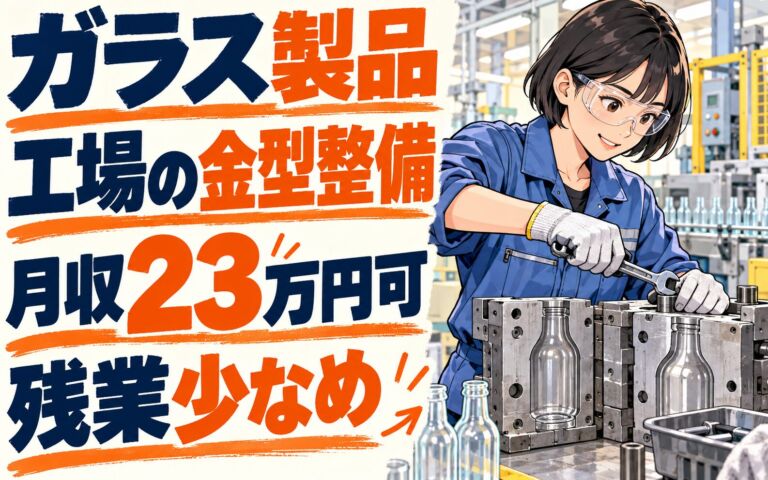 5S徹底×日勤！ガラス製品工場の金型整備スタッフ／月収23万円可・残業少なめ・寮あり